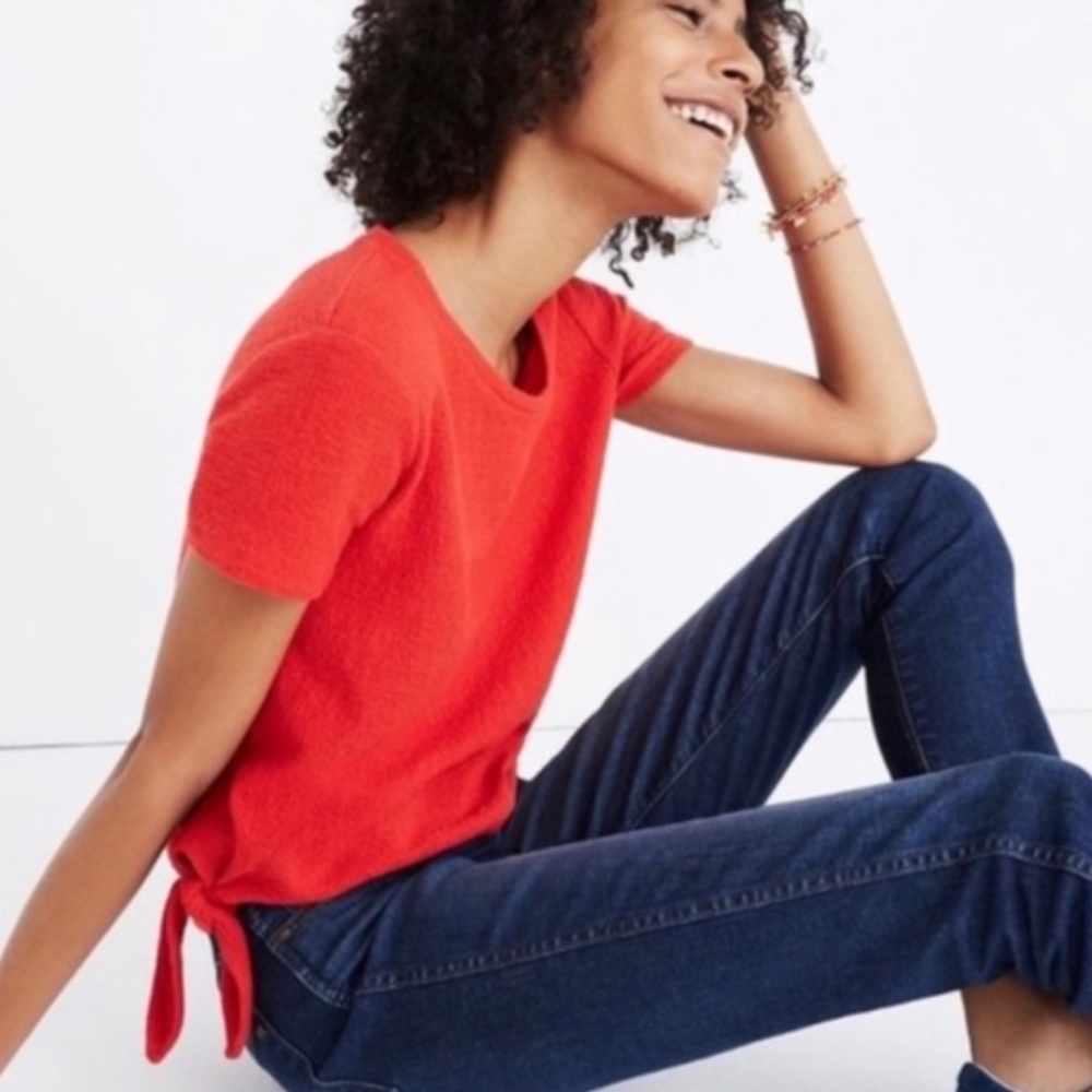 Madewell Verse Tie Back Gauzy Textured Top in Red